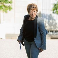 2015, Corinne Lepage arrivant au Sommet Mondial sur le Climat à l'Elysée.