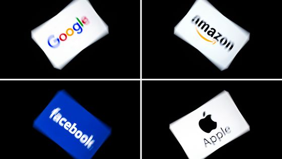 Combinaison de logos des GAFA. Photo prise le 18 février 2019. ©AFP - LIONEL BONAVENTURE