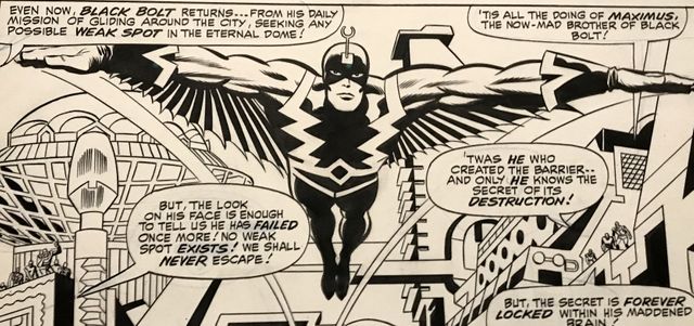 Détail d'une planche des "Quatre Fantastiques" créés avec Stan Lee chez Marvel présentée dans l'exposition de la biennale du 9e art de Cherbourg-en-Cotentin