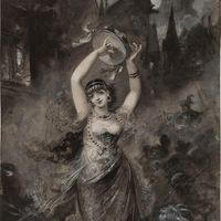 La Esmeralda dansant. Illustration d'André Charles Voillemot, Maison de Victor Hugo, vers 1882