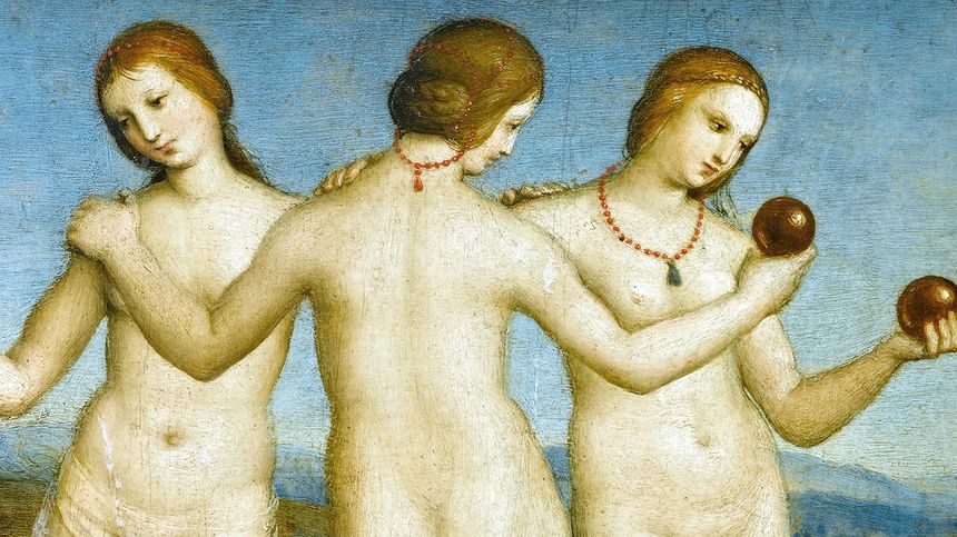 Les Trois Grâces, représentées par le peintre Raphael, 1503-8, Musée Condé, Chantilly, France.