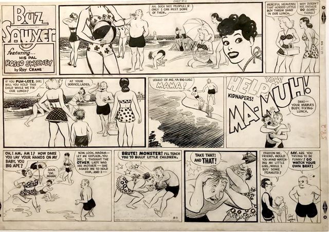 Planche de Buz Sawyer de 11 août 1946 de Roy Crane présentée dans l'exposition