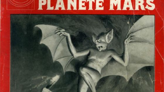Gustave Le Rouge, "Le prisonnier de la planète Mars", détail de la couverture d’Henri Thiriet, « Le Roman d’Aventures », n° 4, Paris : Albert Méricant, 1908 - BnF, Littérature et art © Collection privée