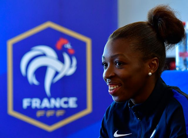 Grace Geyoro, lors d'une conférence de presse de l'Euro 2017