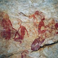 Fresques sur le site de Tadrart Acacus, dans le désert libyen