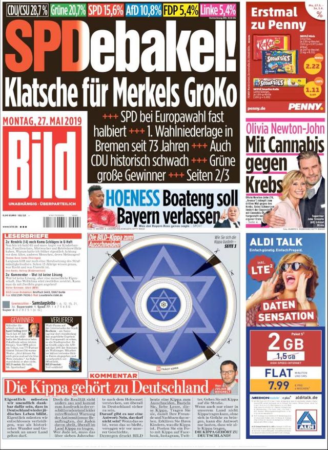 La Une du "Bild" allemand, lundi 27 mai 2019