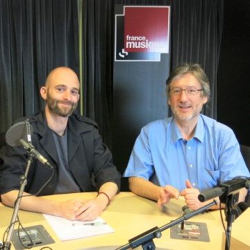 France Musique, studio 131... Le compositeur Florent Caron-Darras & Arnaud Merlin, producteur de l'emission (g. à d.)