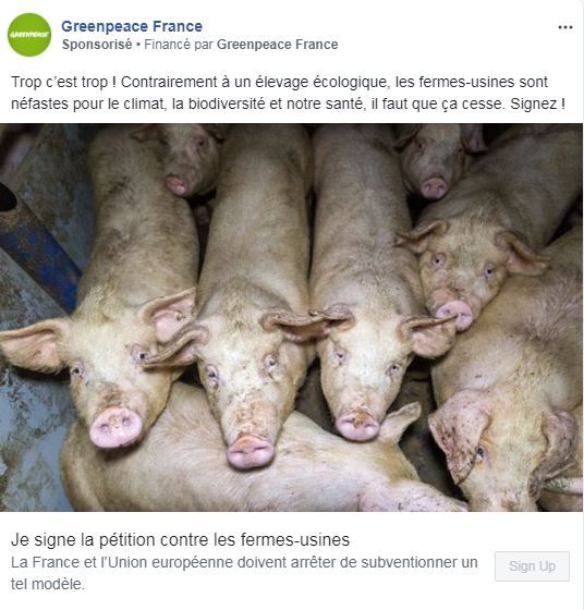 Pour un montant compris entre 1.000 et 5.000 euros à chaque fois, Greenpeace France a mis en avant plusieurs pétitions sur Facebook.