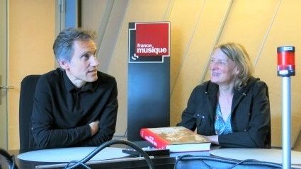 France Musique, studio 152... Le producteur Philippe Venturini & Cécile Reynaud, conservatrice en chef Bibliothèque nationale de France-BnF (g. à d.)