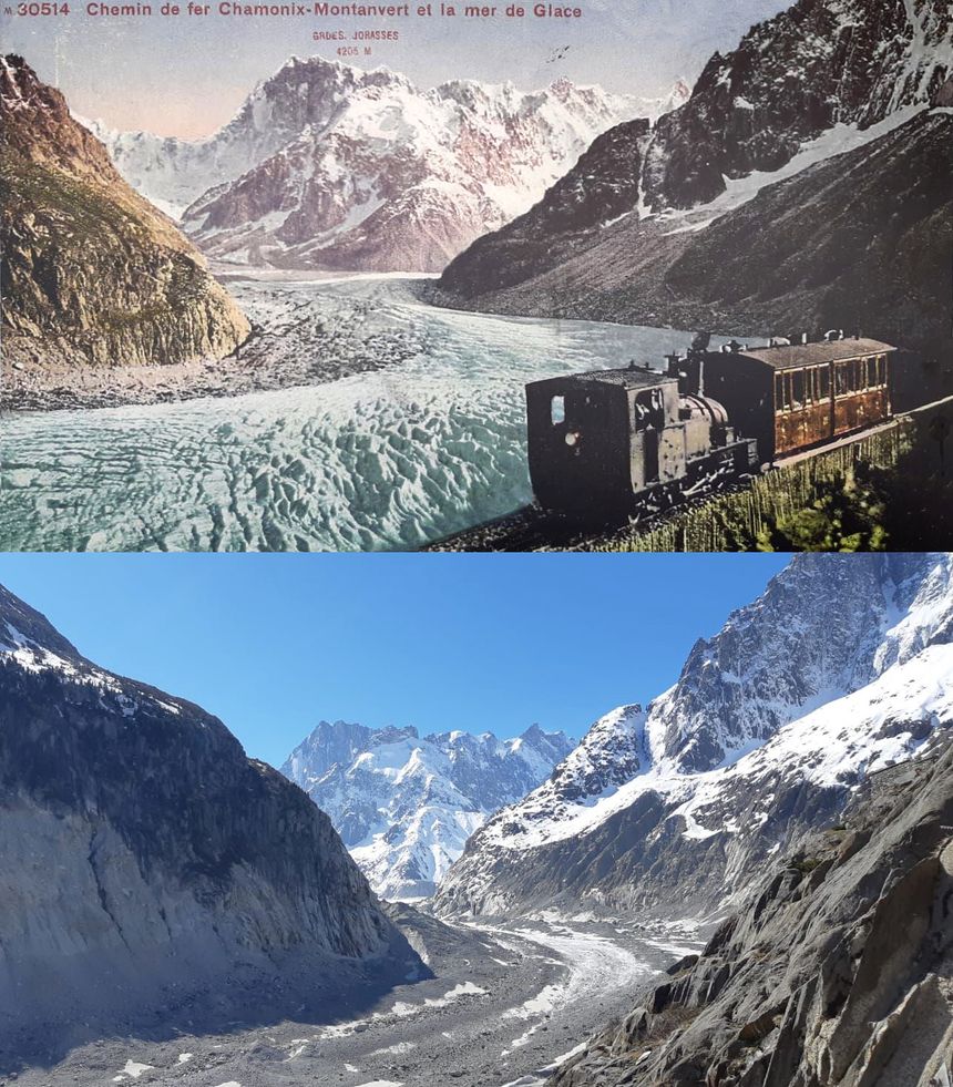 La Mer de glace au début du vingtième siècle et aujourd'hui