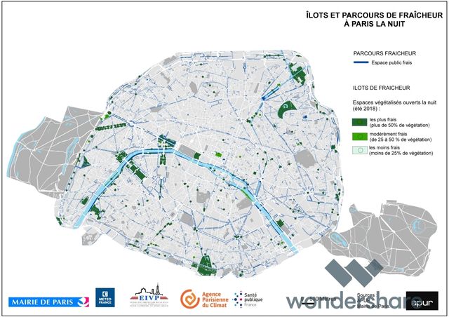 La carte des "parcours de fraîcheur" la nuit