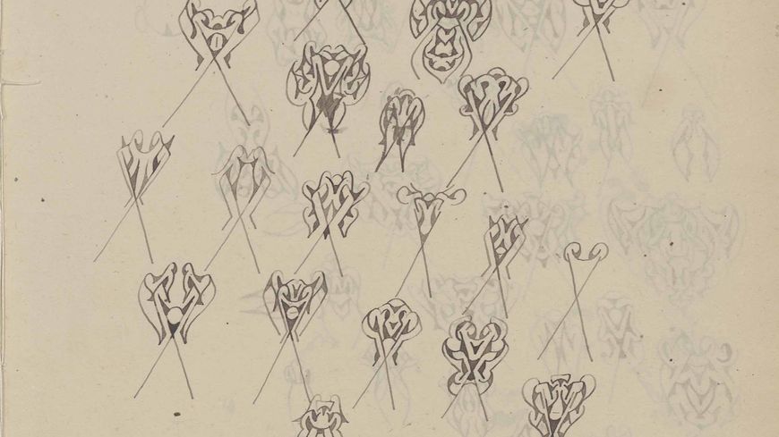 Alfred Dreyfus, Cahier de travail à l’île du Diable Feuillet de notes avec dessin obsessionnel 1895-1896.