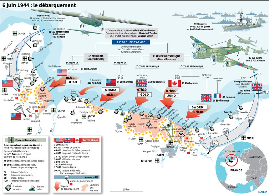 Carte des opérations du débarquement en Normandie du 6 juin 1944