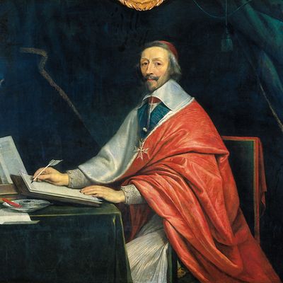 Portrait d'Armand Jean du Plessis, cardinal de Richelieu, écrivant. Peinture à l'huile de Philippe de Champaigne (XVIIe siècle).