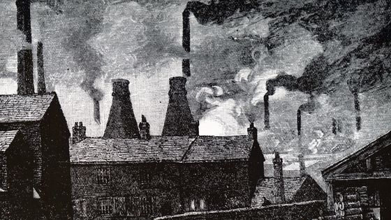 Gravure du XIXe siècle de la ville de Sheffield (nord de l’Angleterre), avec ses cheminées fumantes typiques des villes industrielles du XIXe. ©Getty