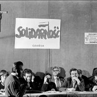 Meeting des membres du Comité National de Solinarnosc à Gdansk en décembre 1980