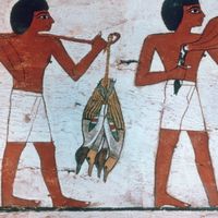 Esclaves apportant des offrandes à Osiris, fondation du Louvre