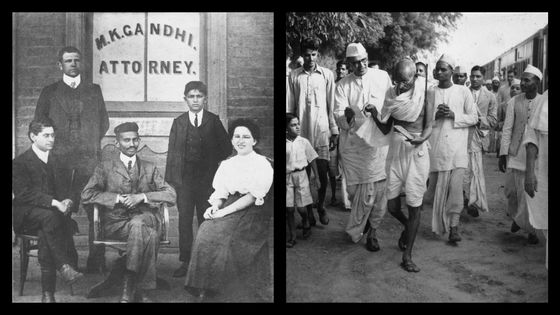 Gandhi à son cabinet davocat en 1902 et Gandhi habillé en cooli