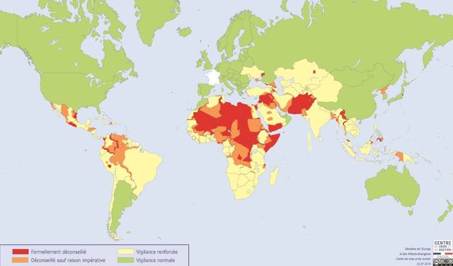 Le ministère des Affaires Etrangères actualise régulièrement sa carte de vigilance.