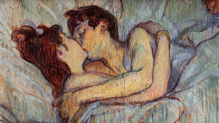 "Dans le lit, le baiser" par Henri de Toulouse-Lautrec