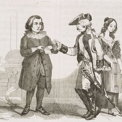 Scène du Barbier de Séville, gravure du 31 août 1844