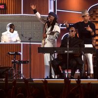 Daft Punk, Nile Rodgers, Stevie Wonder et Pharell Williams aux Grammy Awards à Los Angeles en 2014
