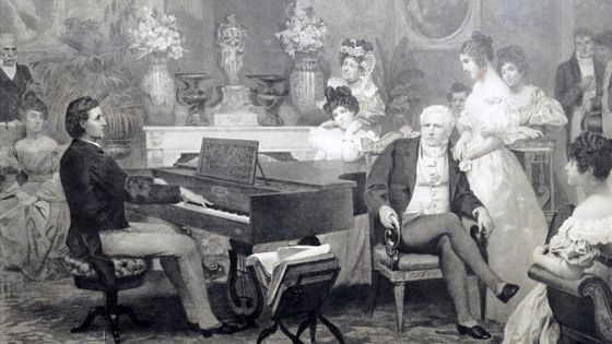 Frédéric Chopin (1810-1849) jouant du piano dans le salon du prince Antoni Radziwill (1775-1833), 1829. Varsovie, Muzeum Fryderyka Chopina ©Getty - DeAgostini