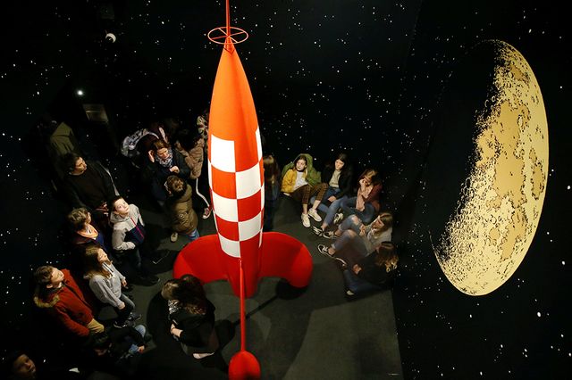 La fusée imaginé par Hergé exposée au château de Malbrouck (Moselle) dans le cadre de l'exposition "Hergé : une vie, une œuvre" jusqu'au 30 novembre 2019
