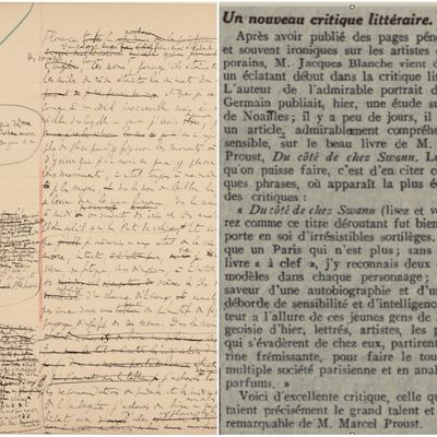 Fonds Marcel Proust. II — A la Recherche du temps perdu — Manuscrits autographes. XXXI-XCII 62 cahiers de brouillons comportant des ébauches des différentes parties de la Recherche/Article anonyme de Proust dans le Gil Blas, 18 avril 1914