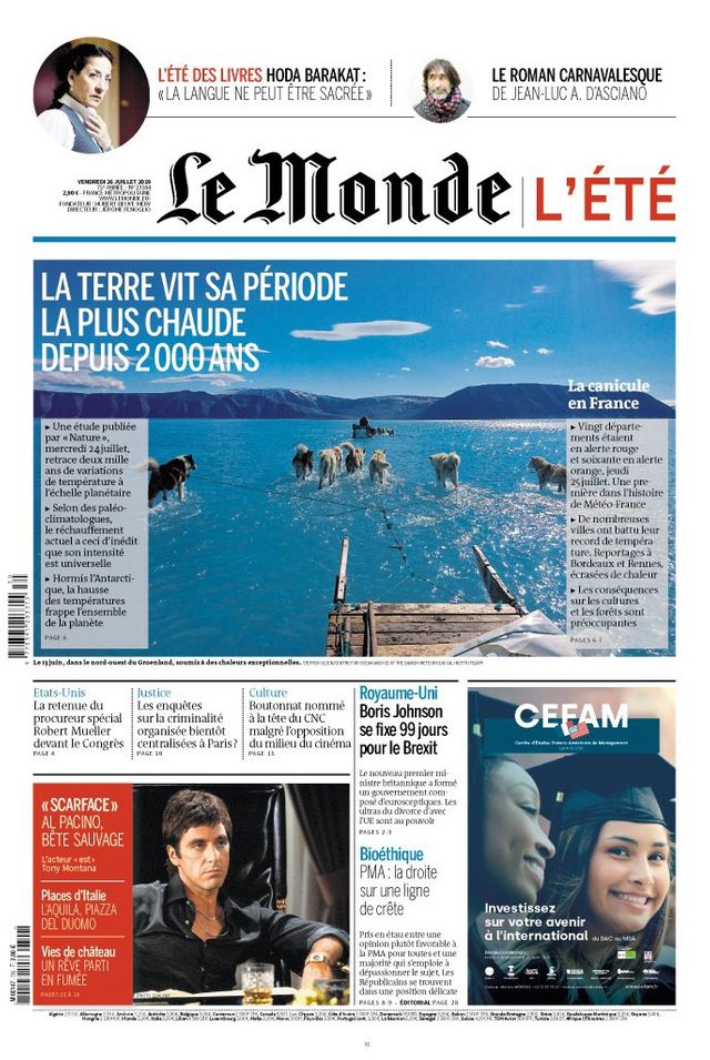 La photo de Steffen Olsen fait la Une du Monde daté du 26 juillet 2019