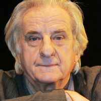 Michel Aumont le 12 janvier 2007 au théâtre de l'Oeuvre à Paris à l'occasion de la répétition de la pièce "A la porte" de Vincent Delecroix.