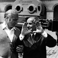 Gérard Oury et Louis de Funès en 1973, sur le tournage de "Les Aventures de Rabbi Jacob"