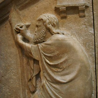 Formella 18, apelle o la pittura, Nino Pisano, 1334-1336 (détail)