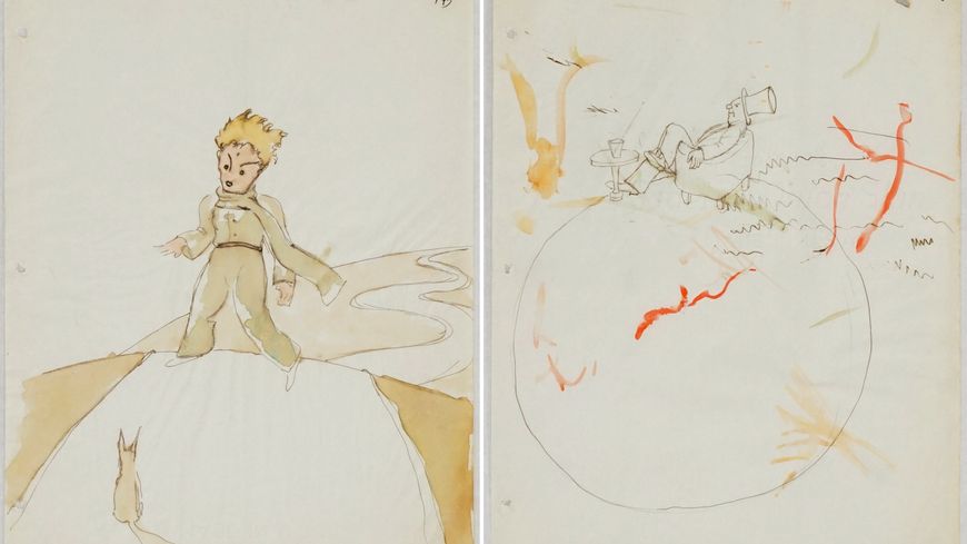 Le Petit Prince et le renard (à gauche) et le buveur sur sa planète (à droite) sont deux des trois dessins retrouvés.