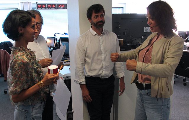 Sophia Aram, Pierre Haski, Sébastien Laugénie et Florence Paracuellos