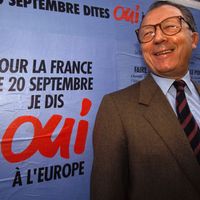 Jacques Delors en campagne pour le référendum de Maastricht en 1992.