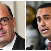 A gauche : Nicola Zingaretti, leader du Parti Démocrate Italien (centre gauche). A droite : Luigi Di Maio, leader du Mouvement 5 étoiles