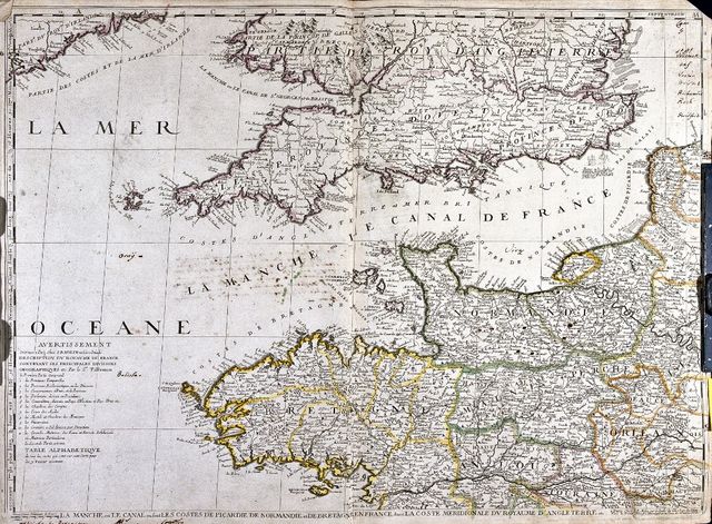 Carte des territoires littoraux de la Manche dont la Bretagne et l'Angleterre, XVIIIe siècle