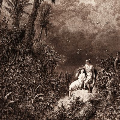 Gravure de Gustave Doré illustrant l'épisode de "la toilette dans le désert" dans "Atala"