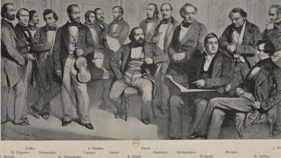 À Londres en 1853 : Hector Berlioz parmi les musiciens de l'Union musicale de Londres - D'après Charles Baugniet - Bnf-Gallica