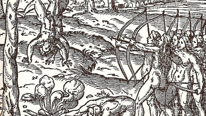 "Comme les Amazones traitent ceux qu'elles prennent en guerre", dans "Singularités de la France Antarctique" 1557, André Thevet