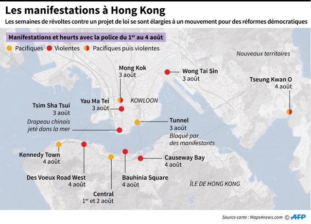 Les manifestations et les heurts se sont multipliées début août à Hong Kong.