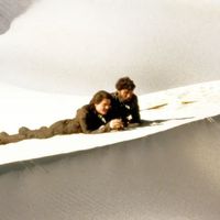 Kyle MacLachlan et Everett McGill, sur le tournage de "Dune" de David Lynch, en 1984 (basée sur le roman éponyme de Frank Herbert)