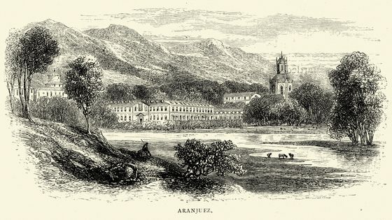 Gravure représentant le palais royal d'Aranjuez, en Espagne. - Duncan 1860