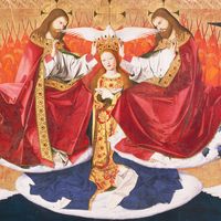 Le couronnement de la Vierge (détail), tempera sur panneau d'Enguerrand Quarton