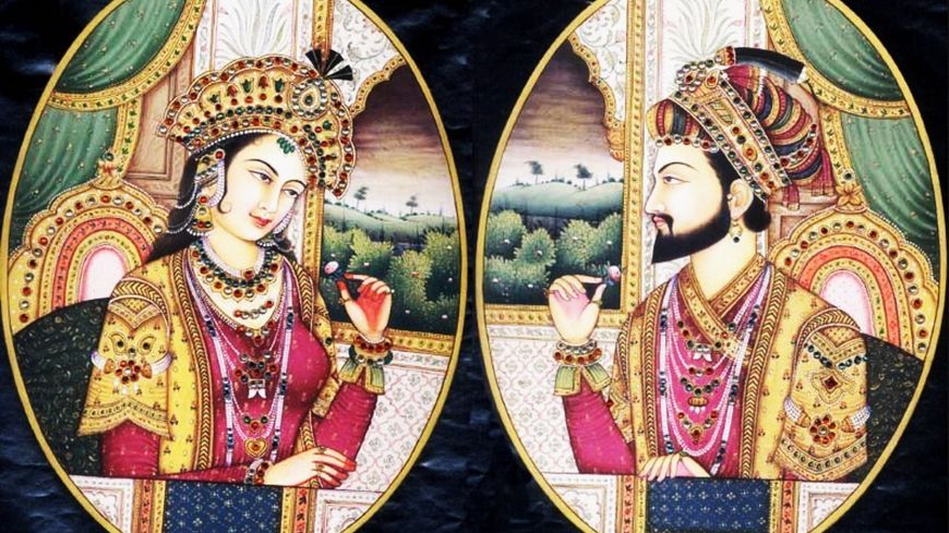 Peinture représentant Arjumand Bânu Begam, surnommée Mumtâz Mahal, et son mari, l'empereur Shâh Jahân