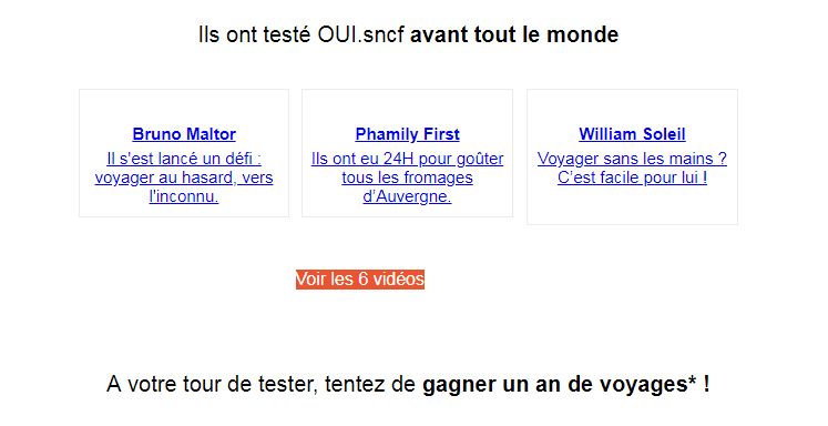 En bas d'un mail envoyé par la SNCF, surprise : le nom de Bruno Maltor apparaît pour promouvoir OUI.sncf.