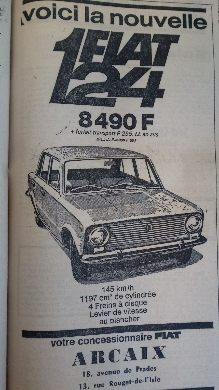 Publicité publiée pour le lancement du nouveau modèle Fiat