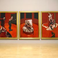 Le triptyque « Trois études pour une Crucifixion 1962 » de Francis Bacon, exposé à la Tate Britain gallery en 2008.