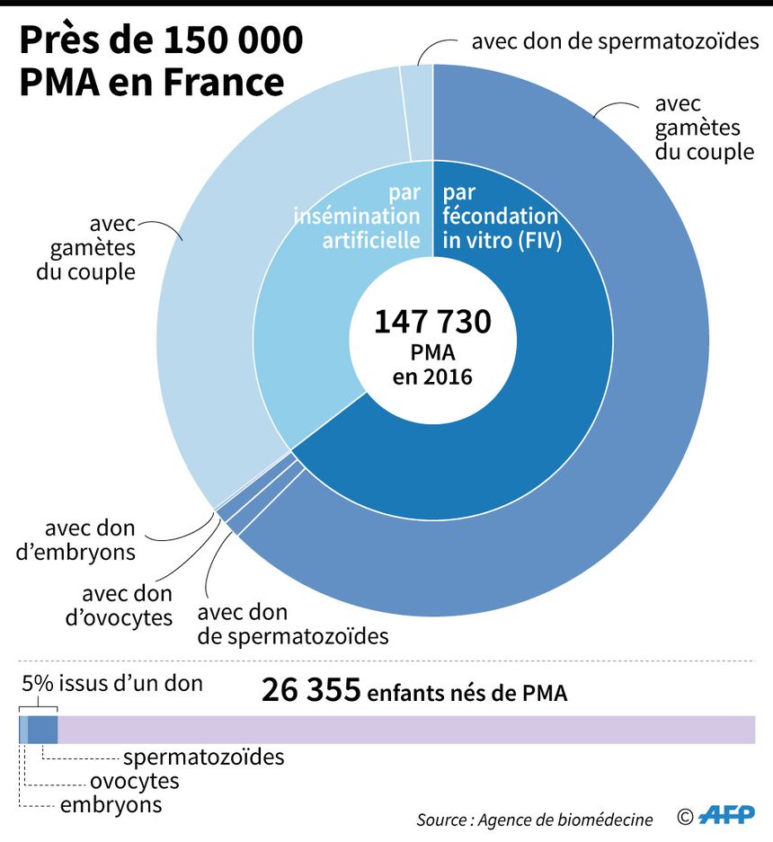 Près de 150 000 PMA ont été effectuées en France en 2016.